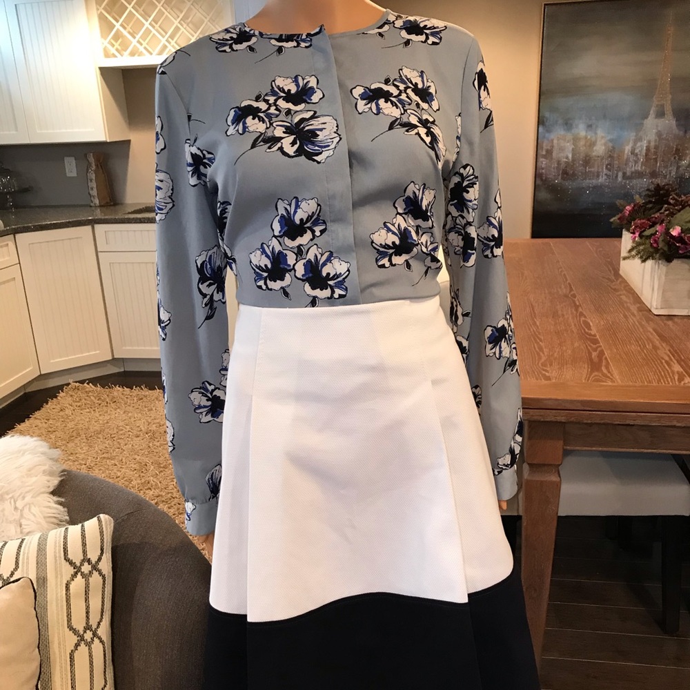 Vera Wang Lavender Label A-Line Skirt - Blue and White